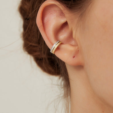 CZ Thin and Simple Adjustable Gold or Silver Non Piercing Cartilage Ear Cuff Earrings