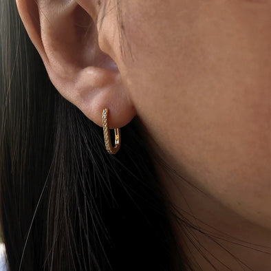Boucles d’oreilles Créoles Rectangle en Zircon Plaqué Or ou Argent Rhodié, Boucles d&#39;oreilles Mini Créole Huggie minuscules Géométrique