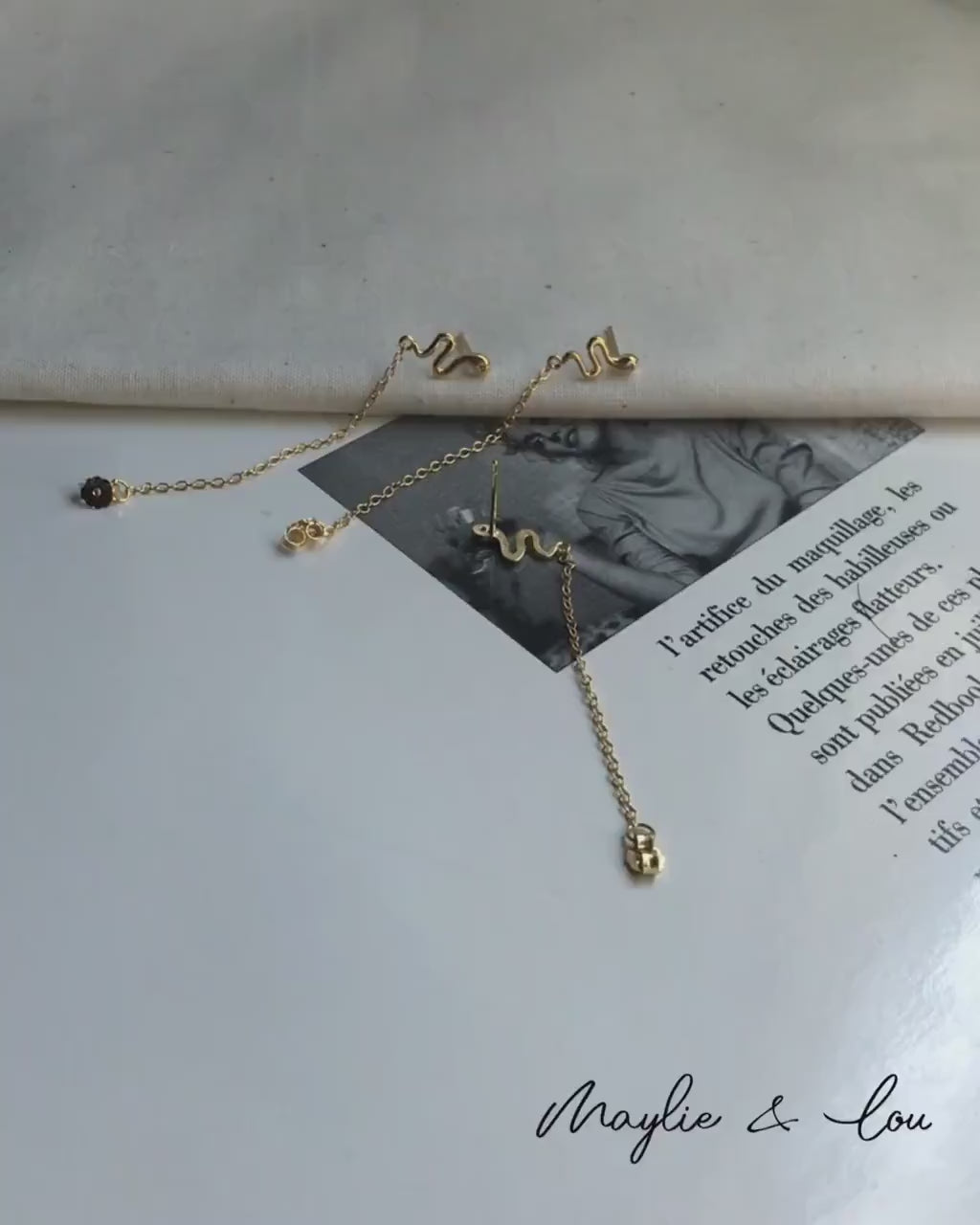 Gold CZ Snake Chain Earrings, Dainty Chain Earrings, Bar Ear Threader String