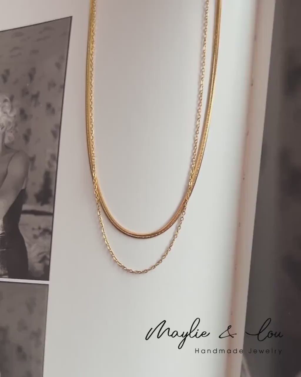 Gold Double Strands Snake Chain and Thin Choker Necklaces, Gold Chain choker Layering Necklace Set
