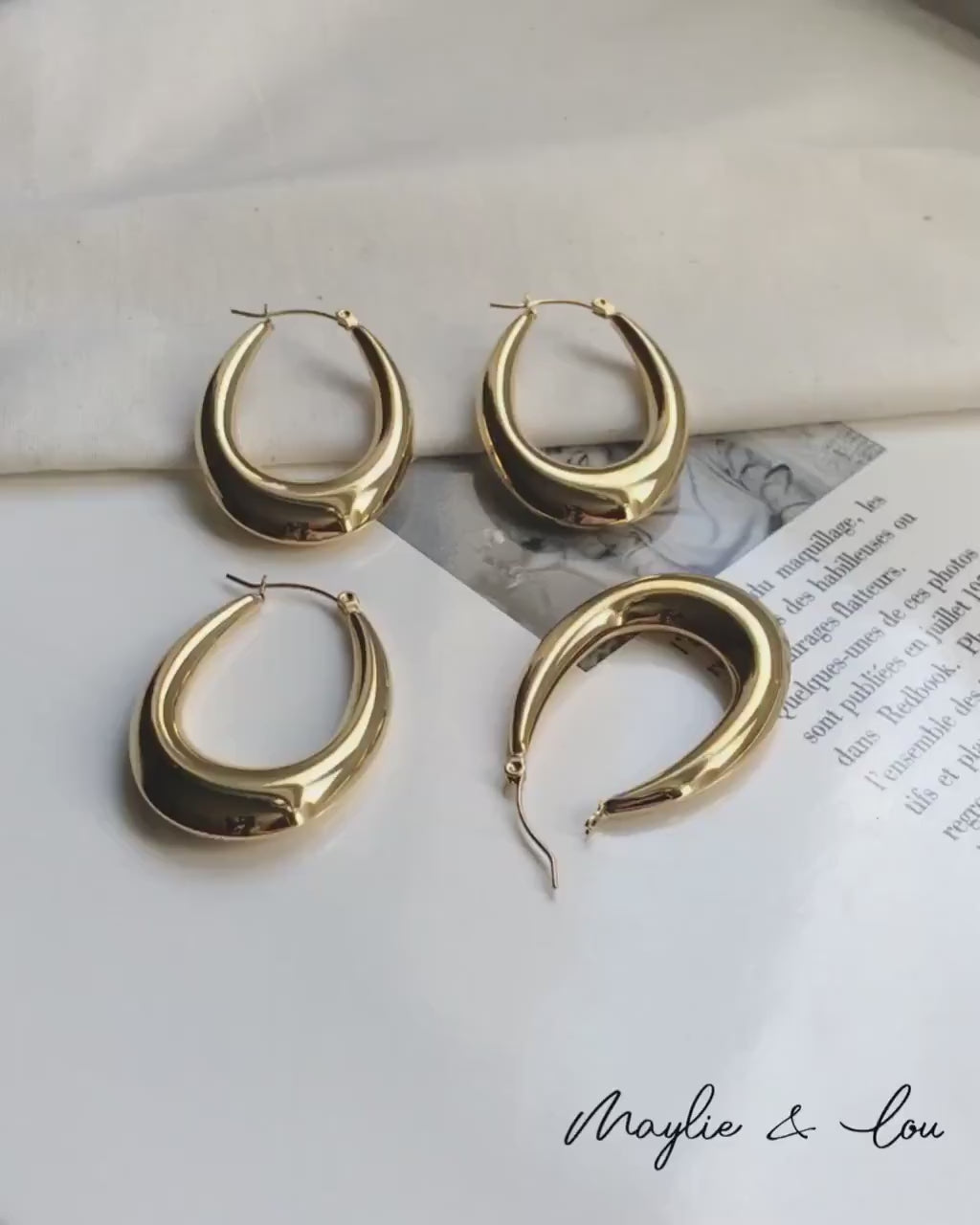 Dainty Gold Teardrop Thick and Large Hoop Hoop Earrings Minimalist Style, Big Gold Vintage Hoops, Birthday Gift or Mothers day jewelry
