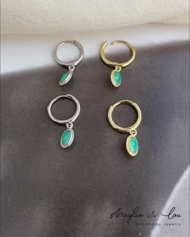 Gold Emerald Imitation Boho Huggie Hoop Earrings