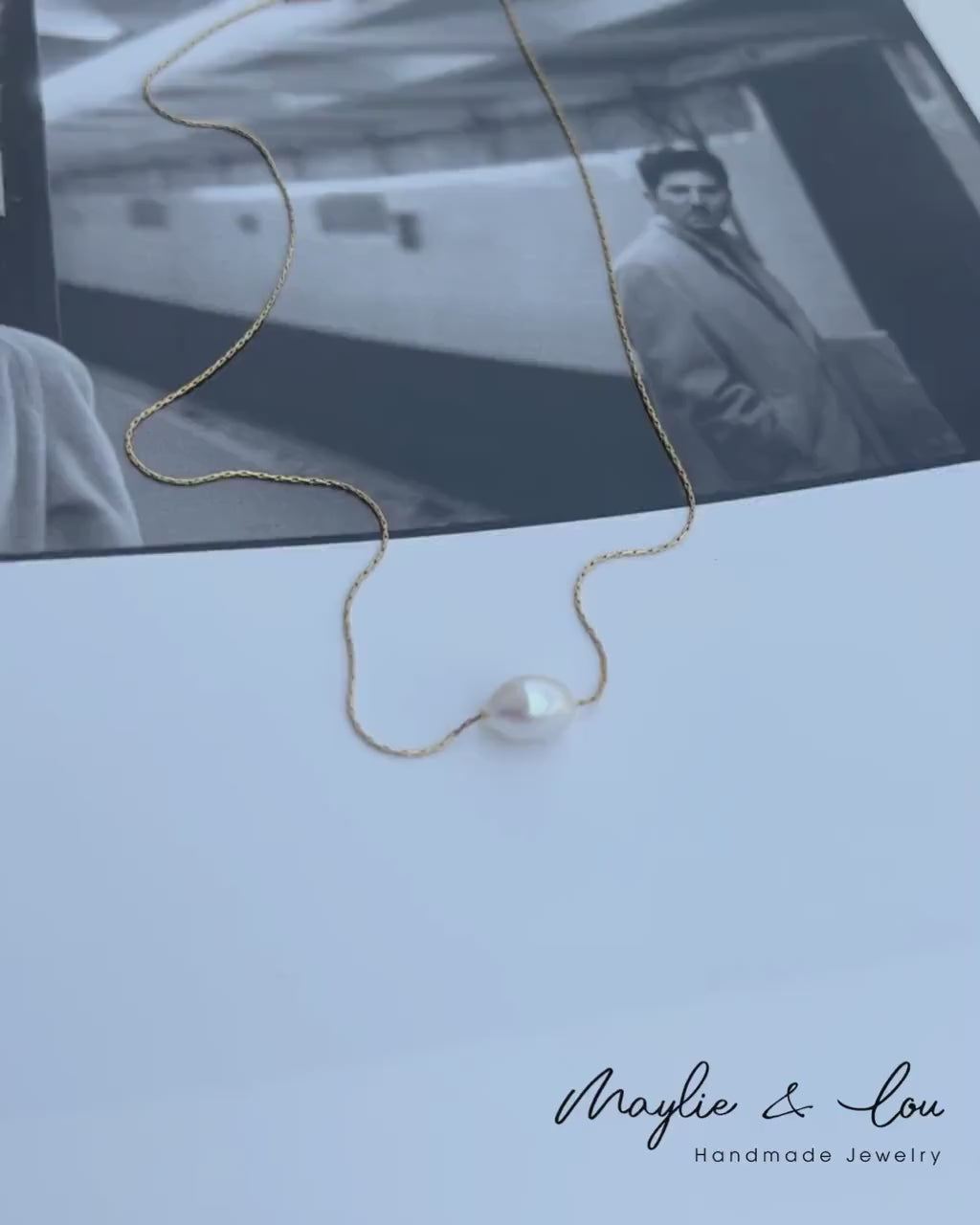 Dainty Baroque White Freshwater Pearl Pendant Choker Necklace with Gold Plated  Extra Thin Chain