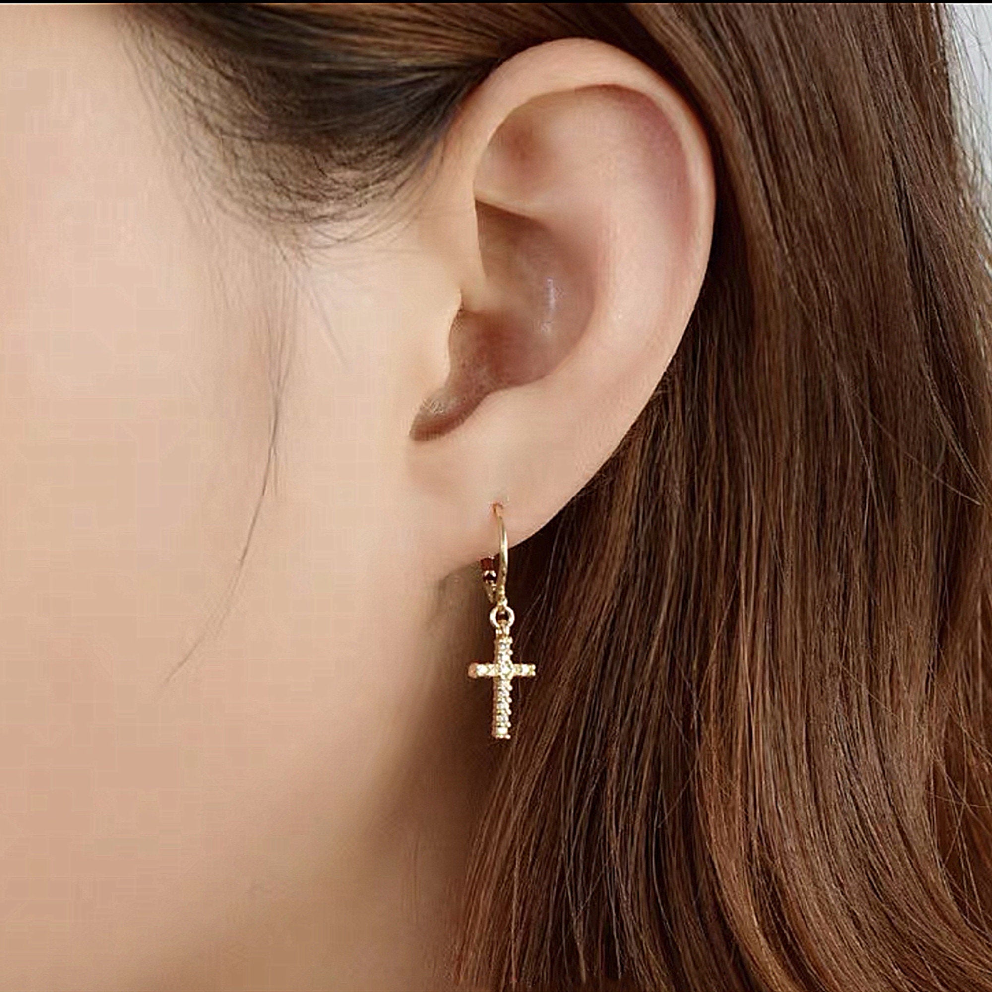 Boucles d'oreilles croix pendantes - Argent 925