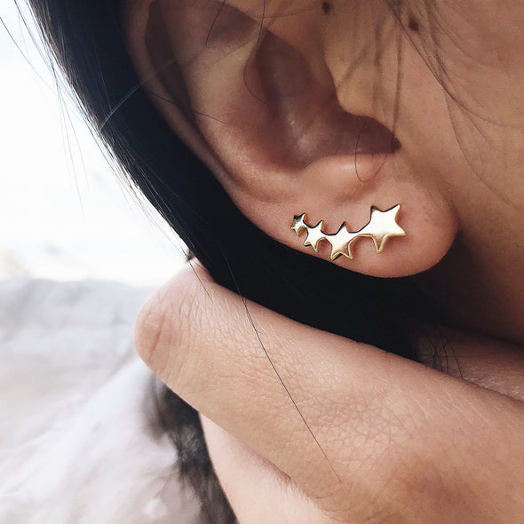 Boucles d&#39;oreilles Femme Grimpeur Etoile plaqué Or Simple style minimaliste, Bagues d&#39;Oreille Longue Ear-Cuff Délicat contours de lobes Or
